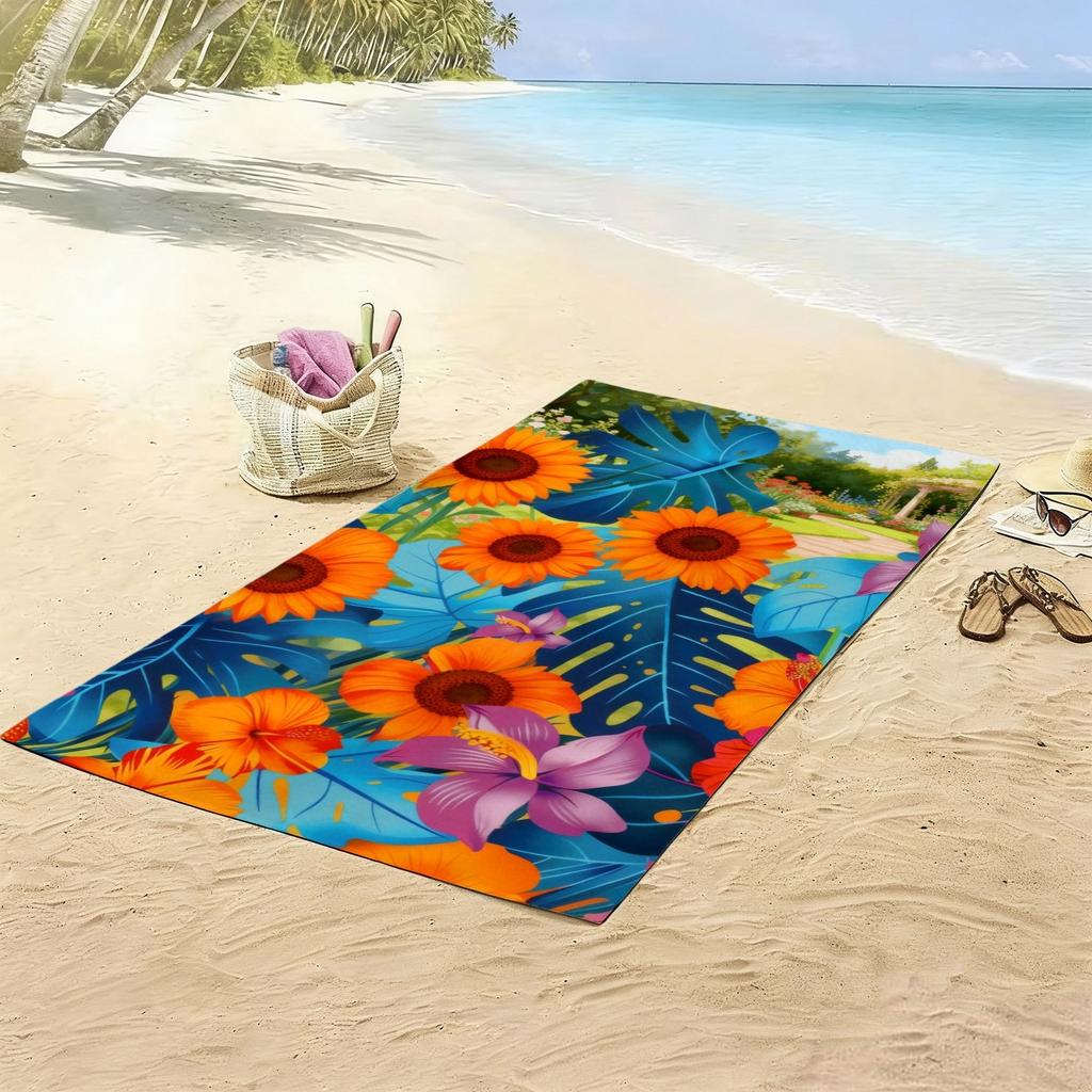 Oversized Floral Beach Towel, Soft Microfiber Quick Dry Tropical Flower Print Bath Towel, Large Pool & Travel Blanket 1pcs
