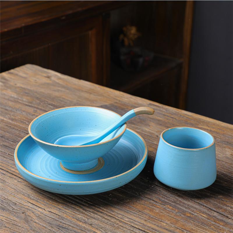 Ceramic Cup Rice Bowl Set, One Person Food, Japanese-Style Household Tableware, Plates, Dishes, Dishes, Retro Western Tableware