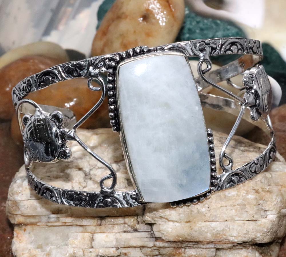 Huge Rainbow Moonstone 925 Silver Plated Bangle 6.5" Limited Stock Deal T3Y83
