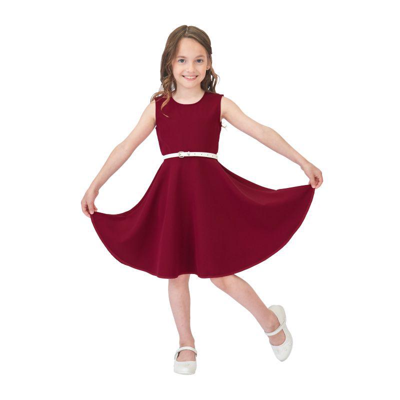 Girls' Sleeveless A-line Belted Dress - 7 Colors Available
