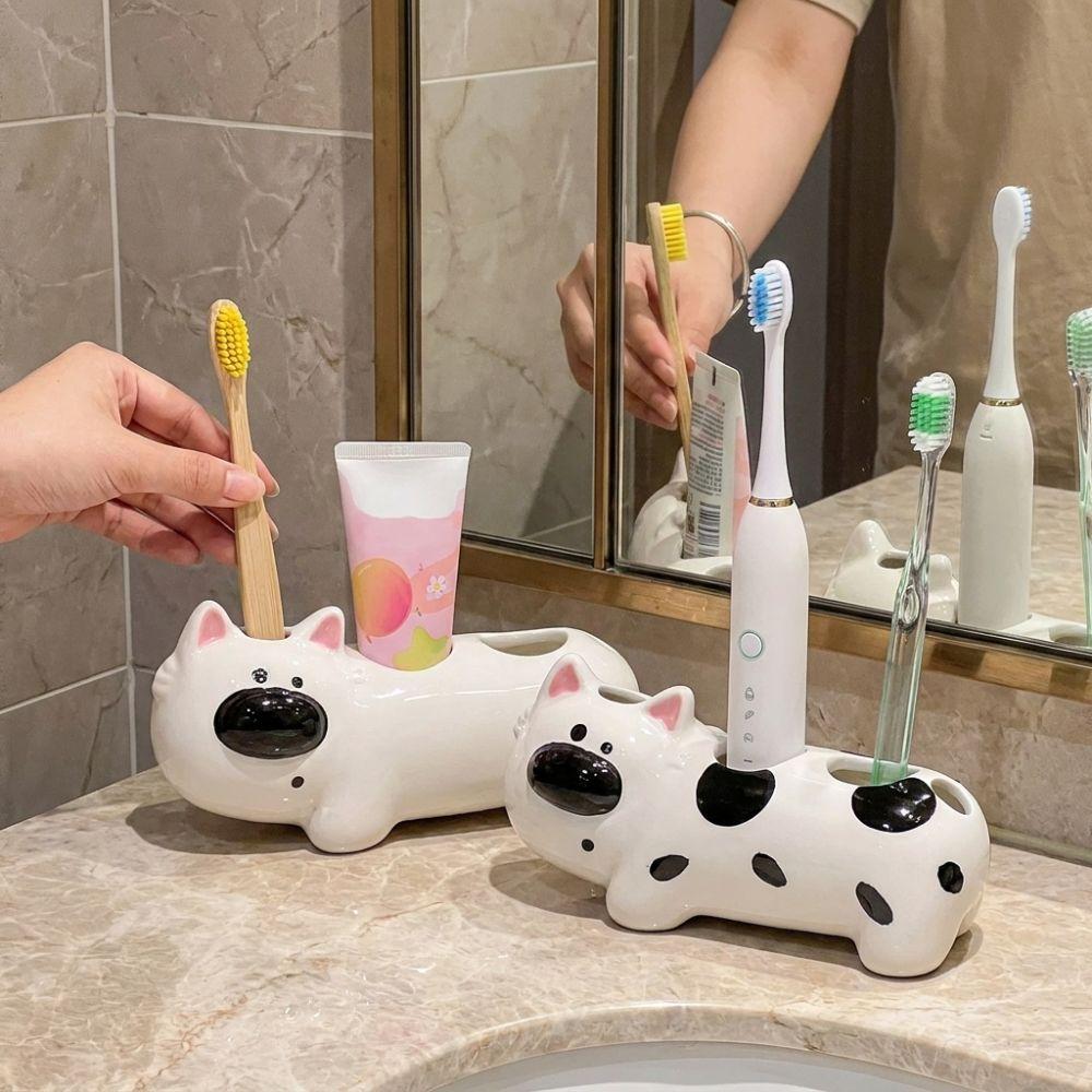 4 Slots Dog Shaped Toothbrush Holder Ceramic Electric Toothbrush Holder Home Sink