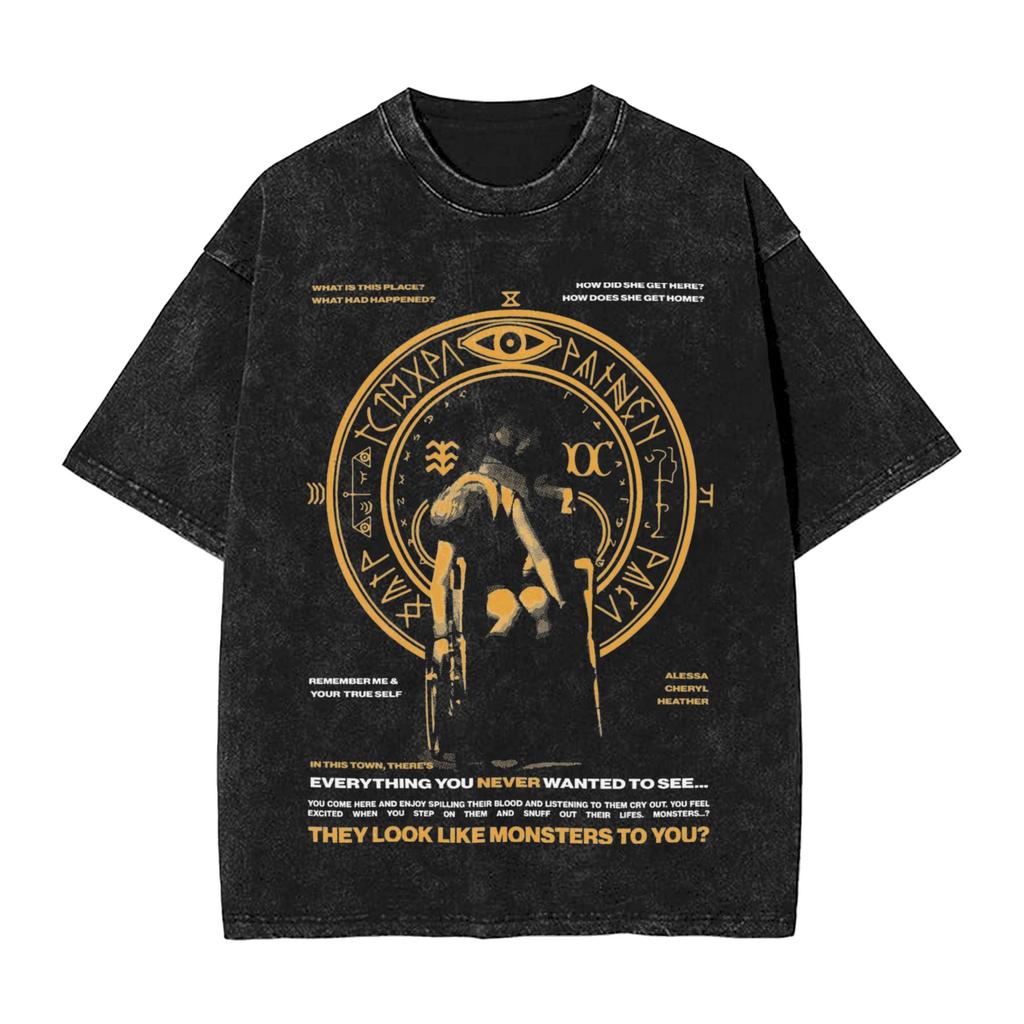 Washed T Shirt Silent Hill Emblem The Halo Of The Sun Tshirt Oversize Pc Videogames Survival Horror 100 Cotton Printed Tees