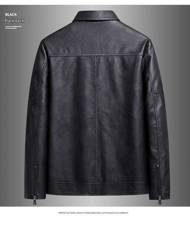 Men's Thickened Fleece-Lined Motorcycle Leather Jacket – Plus Size Lapel Design for Spring & Autumn