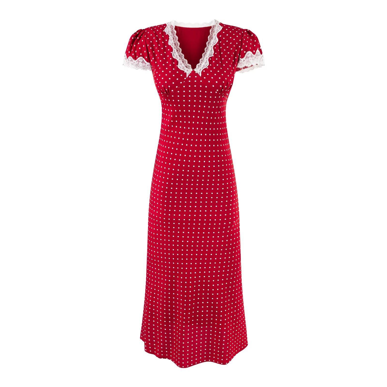French retro red polka dot print