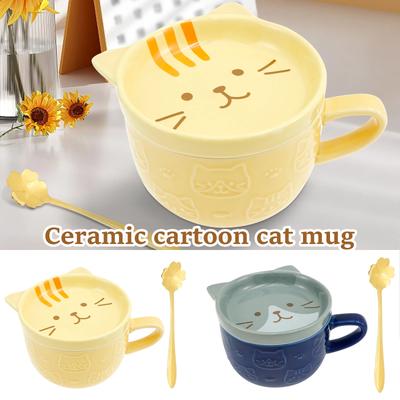 Keramik Katze Kaffeetasse mit Deckel Kreative Niedliche Tasse mit Henkel Tragbare Kaffeetassen Lustige Katze Teetassen Küche Bar Keramikbecher
