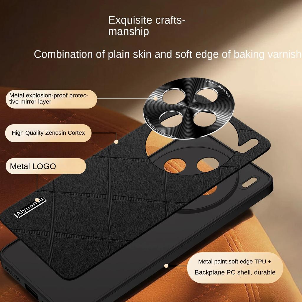 For VIVO X200 X200 Pro X200 ProMini high-luxury vegan leather metal lens protection anti-drop and anti-fingerprint phone case