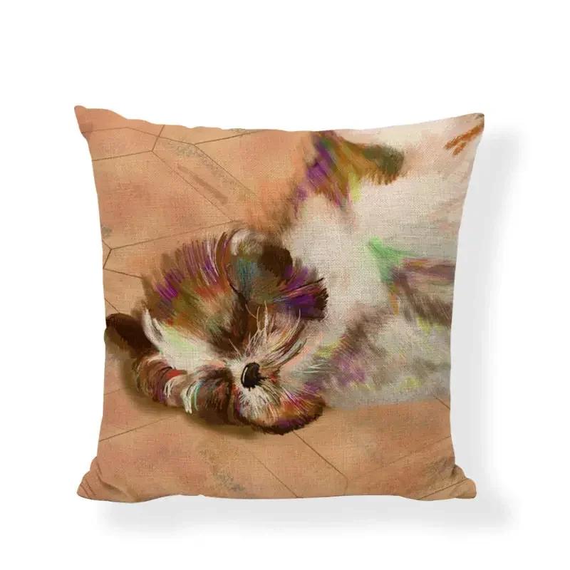 Cartoon Cute Dog Oil Double-Sided Printed Pillow Cover Short Plush Suitable Living Rooms Bedrooms Sofas Throw Cushion Cover