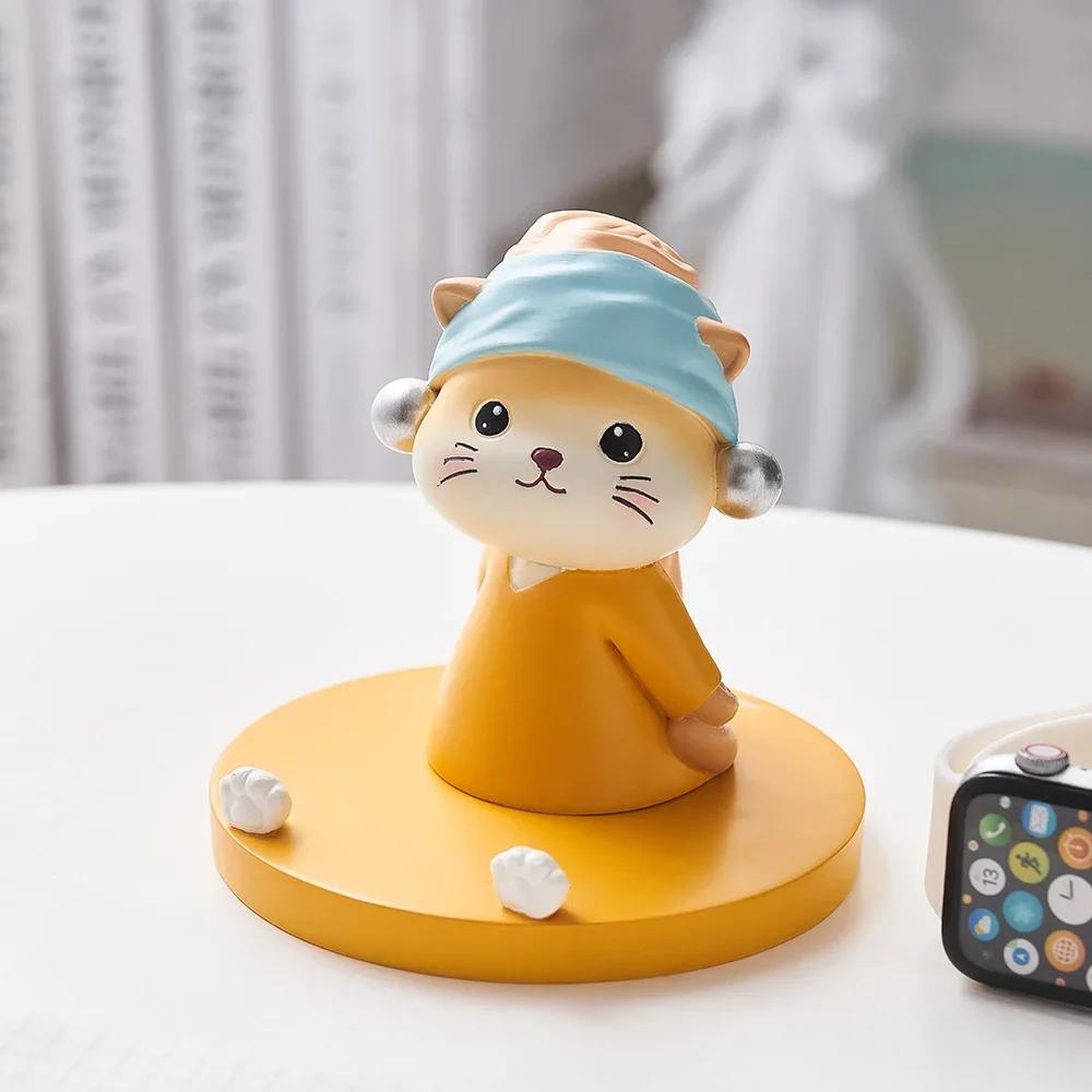 Aesthetic Decorative Ornaments Cat Figurines Miniatures Interior Desktop Mobile Phone Bracket Office Desktop Accessories Gift