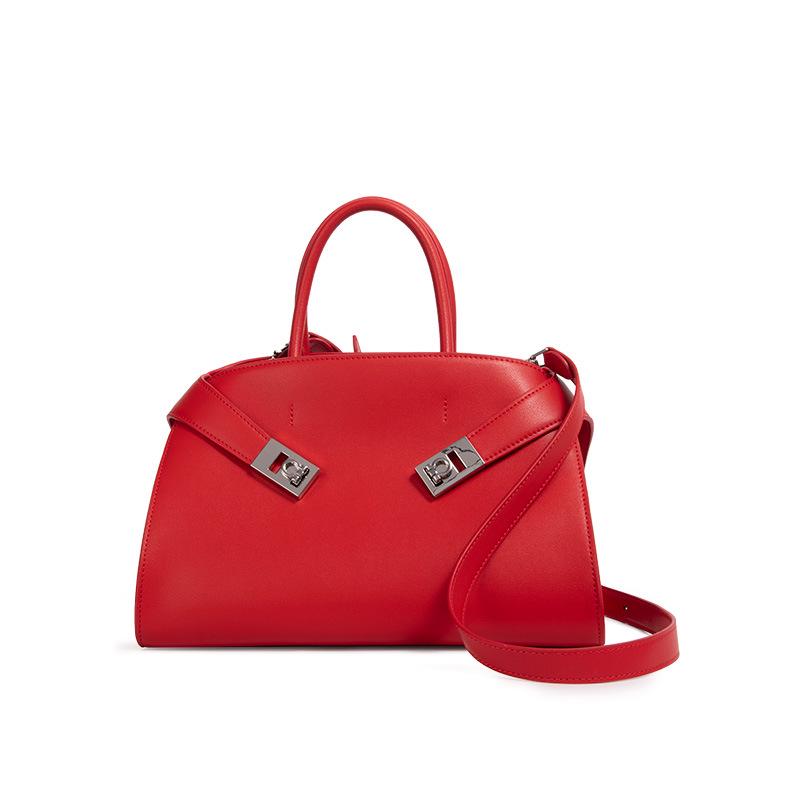 

2024 женская мягкая натуральная кожаная большая сумка через плечо Large красный