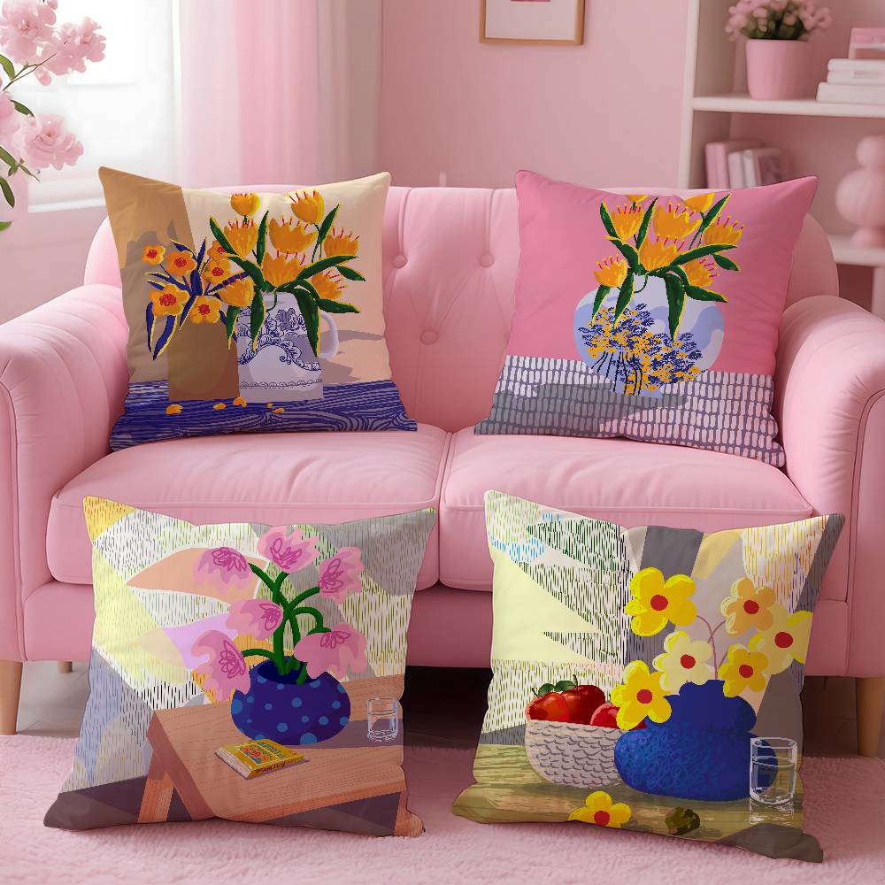 Abstract Plants Flowers Pillow Case Pattern Printing Pillowcase Living Room Sofa Cushion Cover Bedroom Room Decor