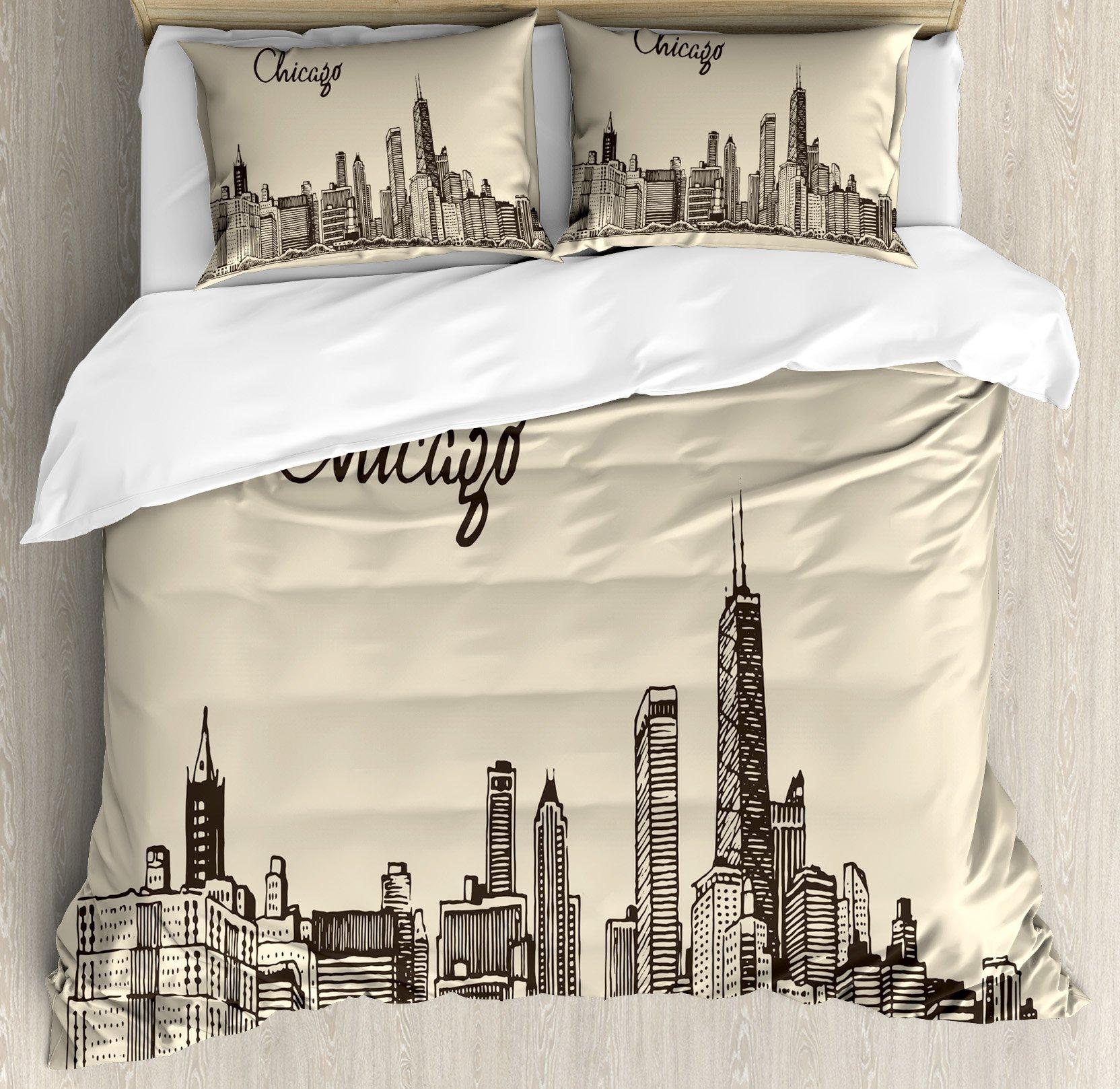 

Skyline Duvet Cover Set For Adults Queen King Lightweight Quilt Cover With 2 Pillowcases City Buildings Bedding Set No Comforter EU Single(135*200cm)3pcs