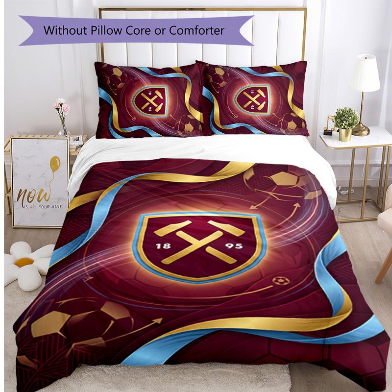 Set Lenzuola Stampato West Ham United Football 3 Pezzi, Comodo Set Copripiumino per Camera da Letto Amico della Pelle