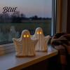 Creative Halloween Room Accents Ghost Ornament with Warm Light Cute Spooky Luminous Figurine Unique Gift Ideas Resin Night Light for Tabletop