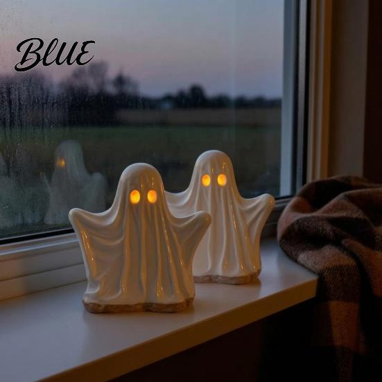 Creative Halloween Room Accents Ghost Ornament with Warm Light Cute Spooky Luminous Figurine Unique Gift Ideas Resin Night Light for Tabletop