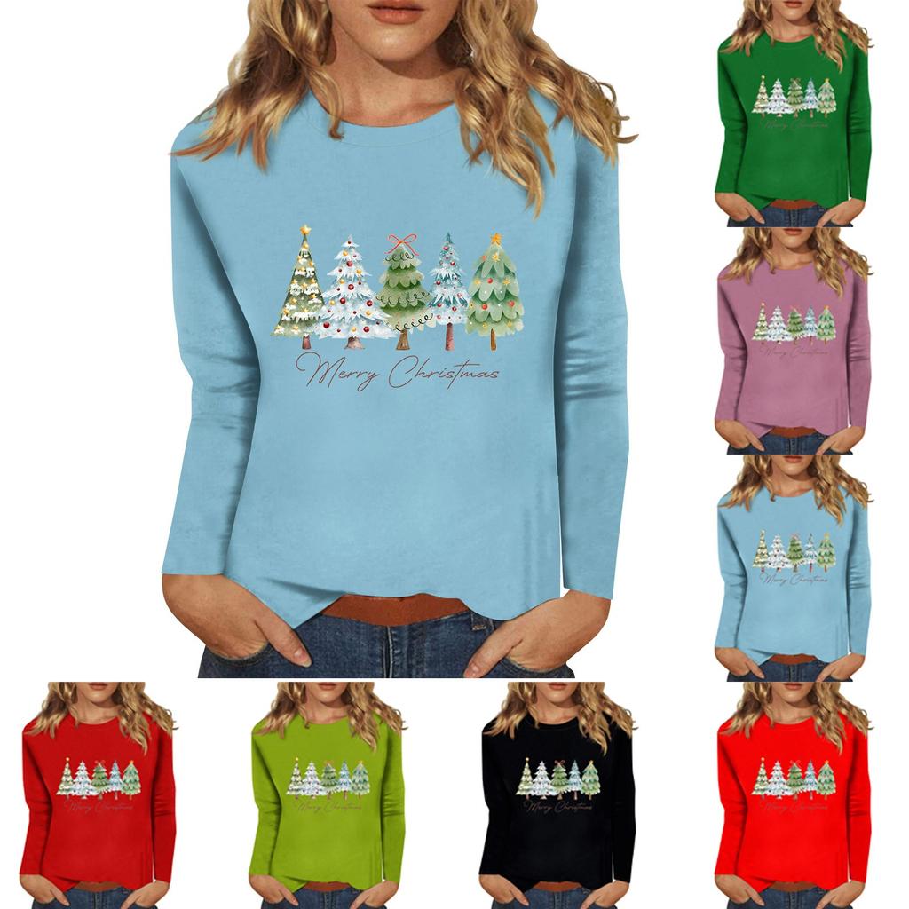 Women's Daily Casual Long Sleeve Christmas Print O-neck Top