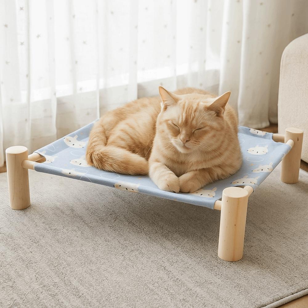 Portable Swing Bed Wooden Frame Cooling Bed Pet House Elevated Bed  Indoor Use