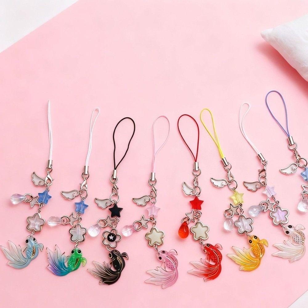 Simulation Fish Mobile Phone Chain Crystal Beads Beaded Keyring Keychain Charms Festival