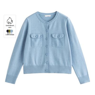 Damen Einfarbige Strickjacke mit langen Ärmeln und Knopfleiste