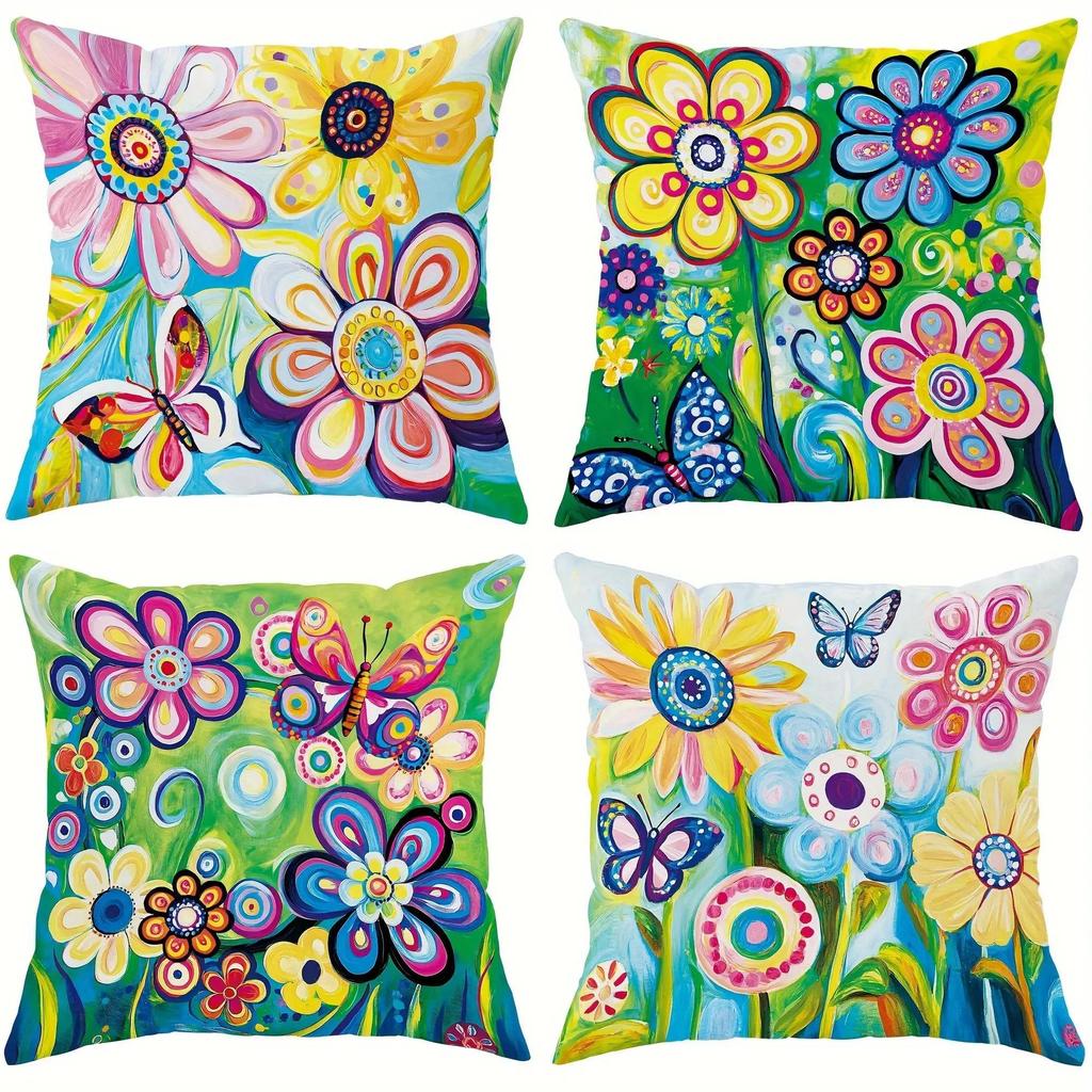 Flower And Butterfly Design Digital Printing Pillow Cover Short Plush Suitable Living Rooms Bedrooms Sofas Throw Cushion Cover
