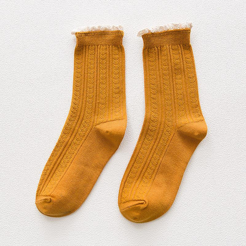 

CHAOZHU Женские носки в стиле Old School с кружевом, в рубчик, из хлопка, повседневные, Лолита, JK, Сладкий стиль, 10 цветов, Базовые на каждый день, Винтажные, для девочек, Каваий