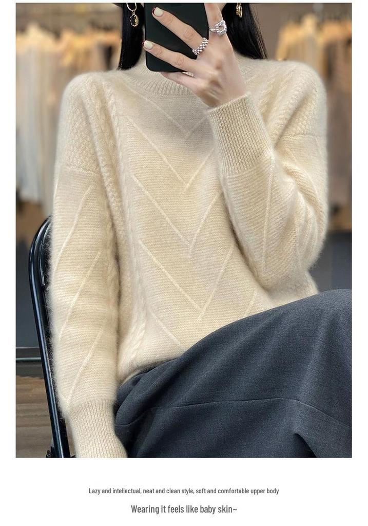 Women's Plus Size High Neck Wool Pullover: Thick Knit Sweater for Autumn & Winter