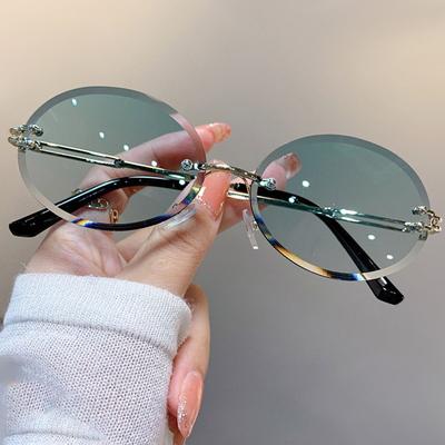 Metalowe Owalne Okulary Przeciwsłoneczne Vintage Gradientowe Soczewki Ochrona UV400 Punkowe Okulary Przeciwsłoneczne Bezramkowe Cieniowane dla Kobiet i Mężczyzn
