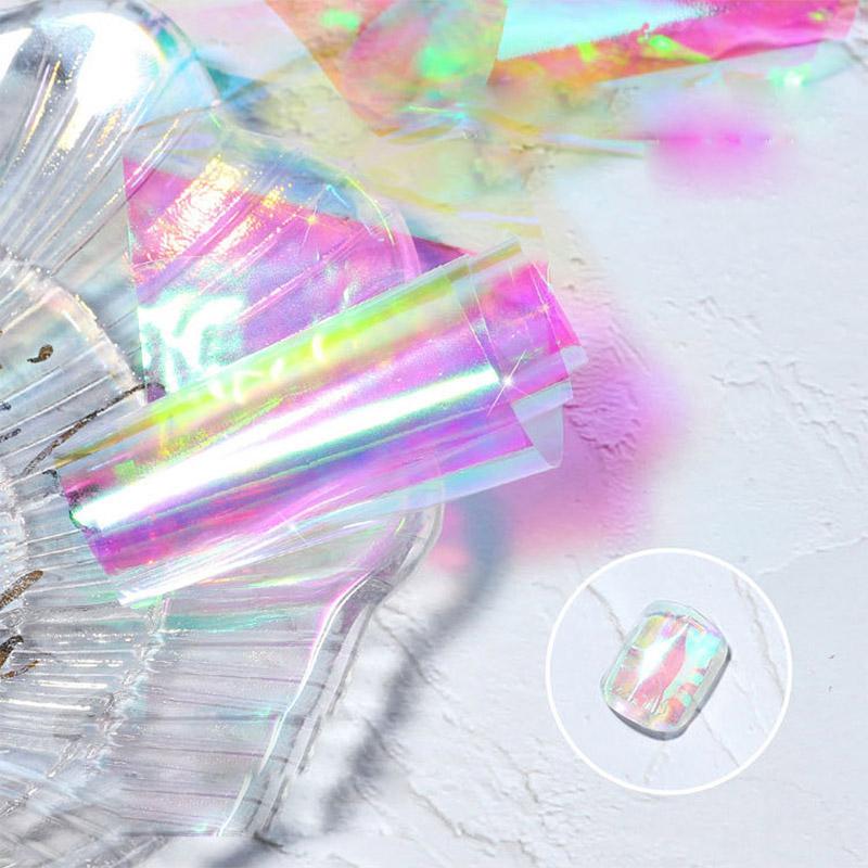 1PC 5*20cm Nail Art Aurora Ice Cube Cellophane Large Colorful Transfer Paper Laser Jewelry Candy Paper Diy5 Color Sticker