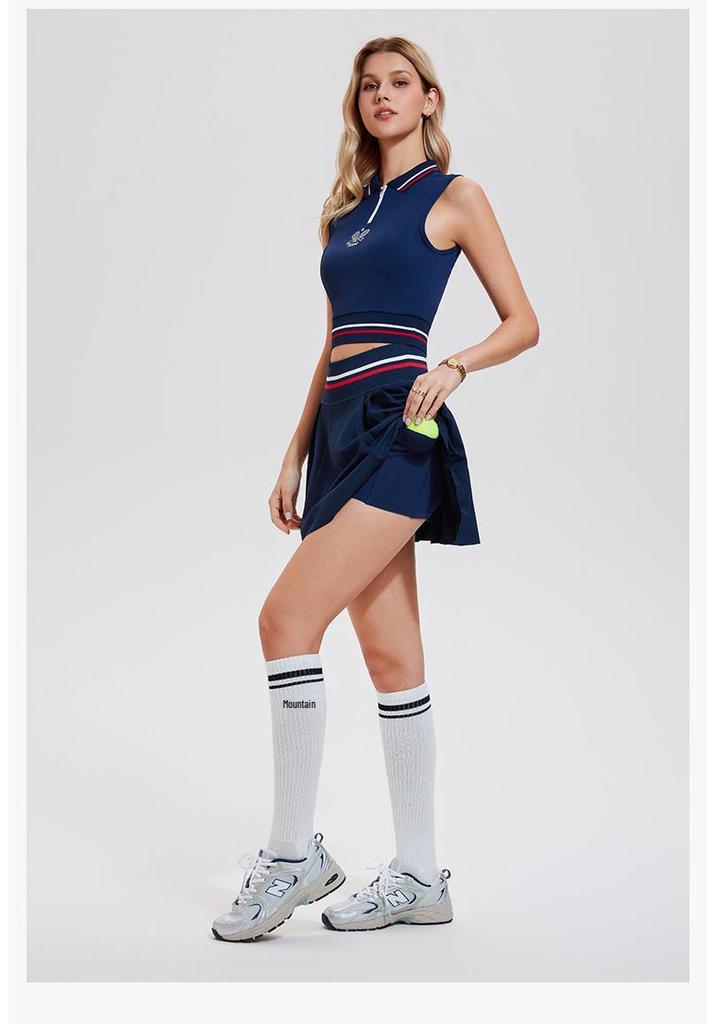 Women's Cross-Border Sleeveless Sports Vest and Short Sleeve Polo Tennis Outfit Set - Running & Fitness Yoga Wear Top