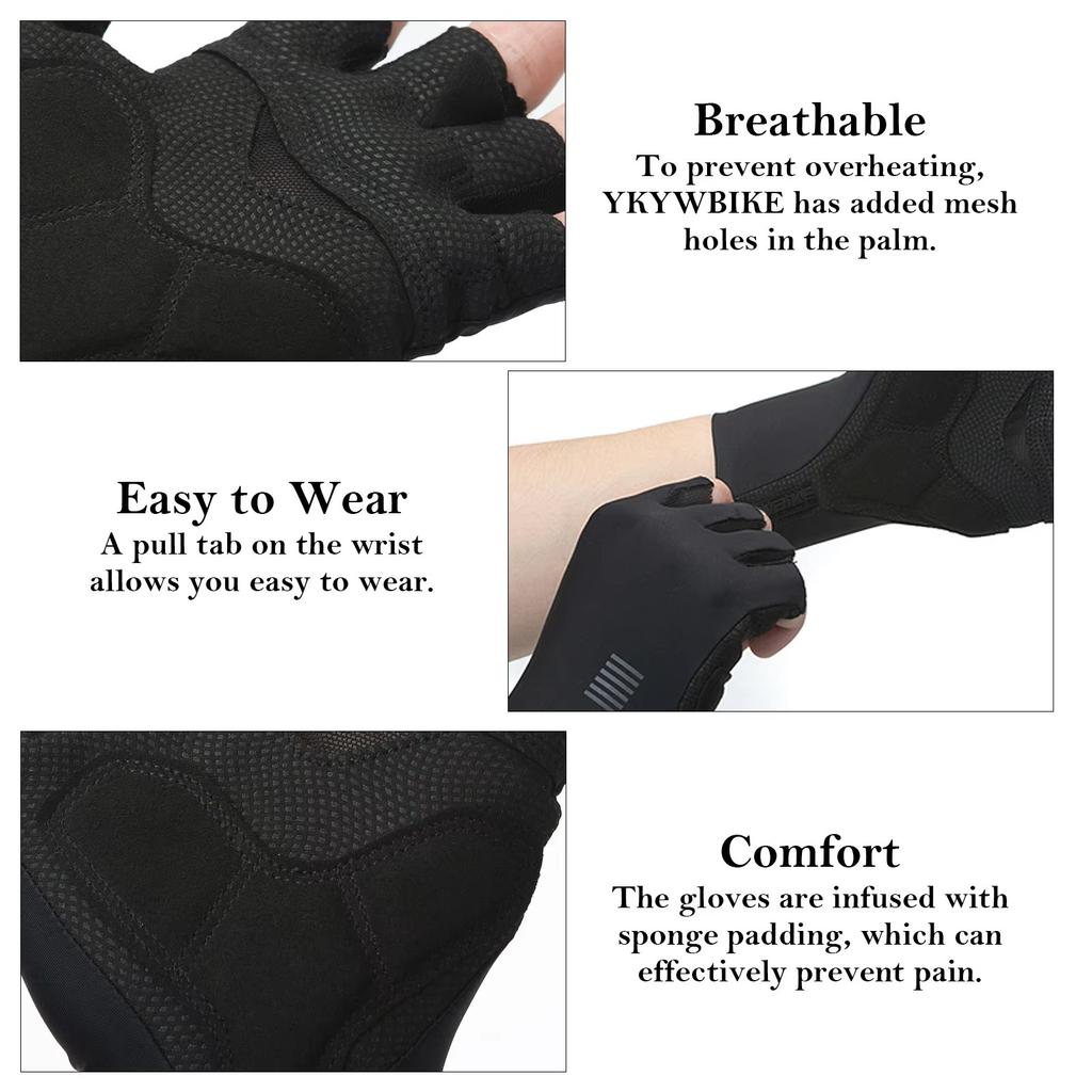 YKYWBIKE Cycling Gloves Men Women Half Finger Outdoors Sports Gloves Summer Road Bike Riding XRD Padding Bicycle Gloves 6