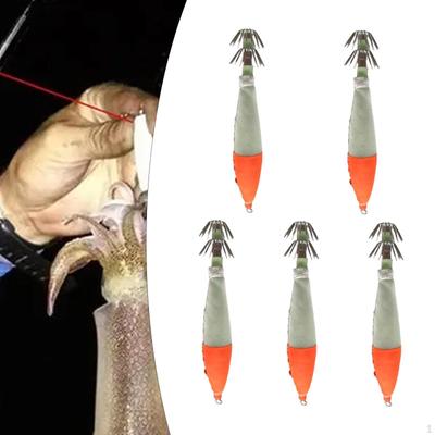5Pcs Luminous Squid Jig Hooks, Saltwater Fishing Lure, Stainless Steel Hook Octopus Lures,