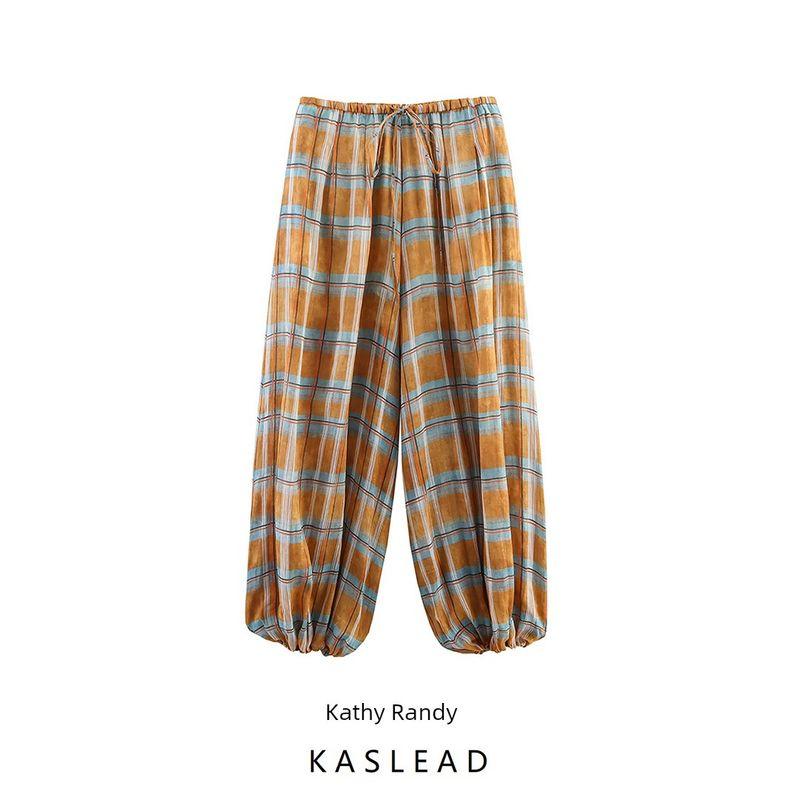 Kaslead New Women clothes Western Style Fashion Simple and Versatile Plaid Bloomers 8369034 615