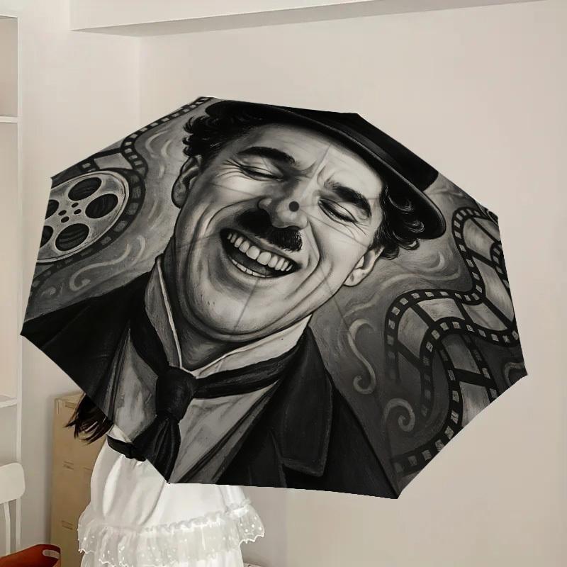 1pz Ombrello Pieghevole Automatico Charlie Chaplin, Design Pieghevole Portatile, Accessorio Casual da Esterno L1127117