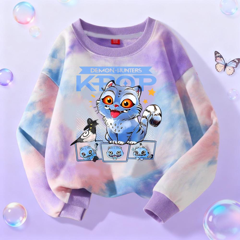 KPop Demon Hunters Long Sleeve Girls Trend Leisure Tops Anime Cartoon Spring Autumn Clothes Tie-dye Versatile Sweatshirt