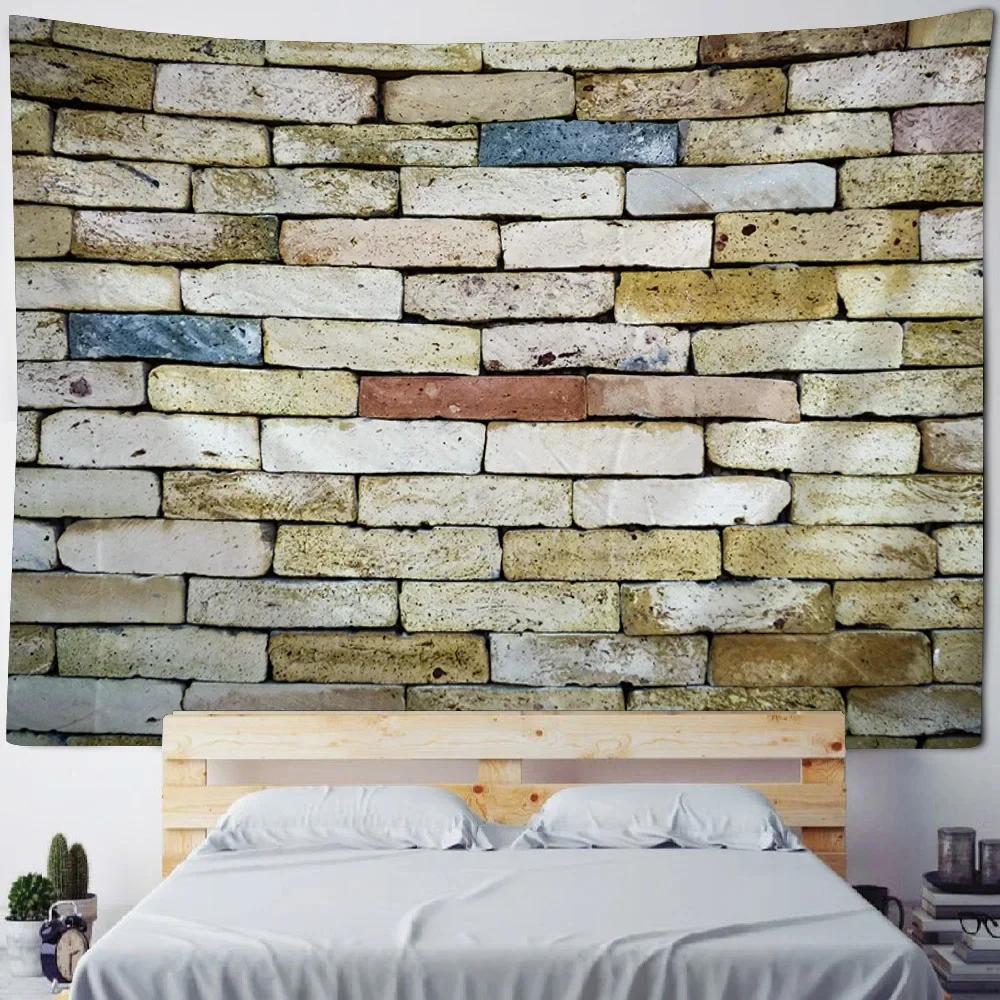 3D Printing Stone Wall Tapestry Vintage Wooden Brick Wall Hanging Cloth Bohemian Psychic Hippie Background Wall Home Decoration
