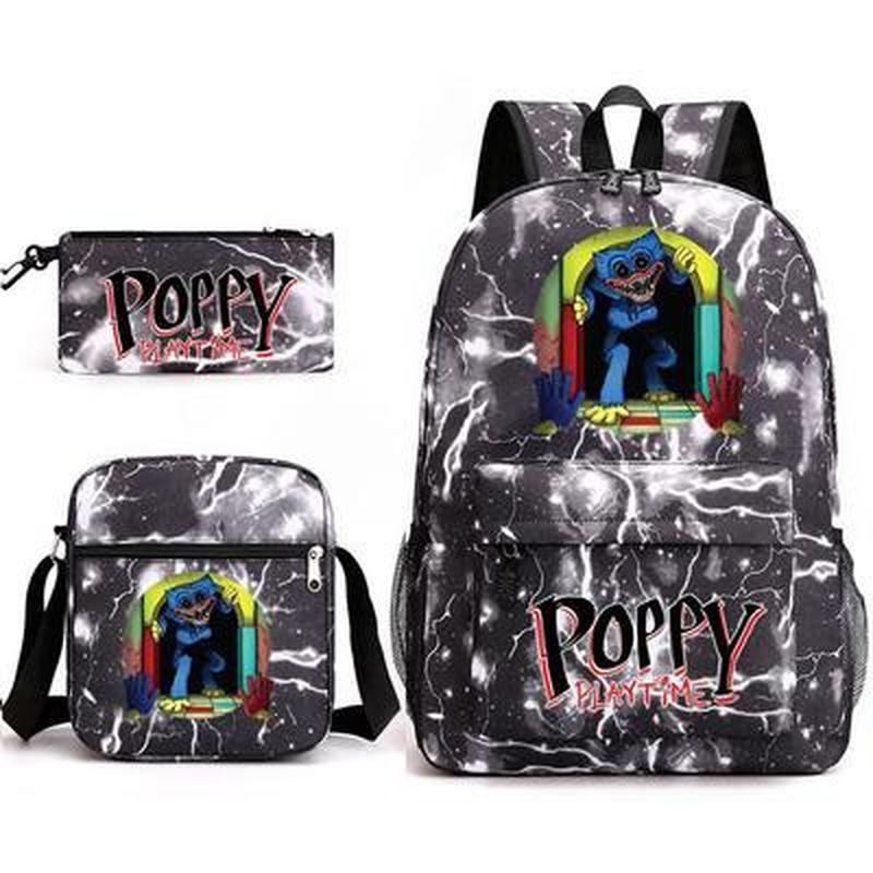 3 stk Mote Barn Poppy Playtime Skolevesker Huggy Wuggy Student Lerret Skoleryggsekker+Crossbody Bag+Pen Bag