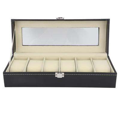 Uhrenbox PU-Leder 6 Fächer Uhrenetui Schmuckaufbewahrungsbox mit Klarsichtdeckel für Zuhause