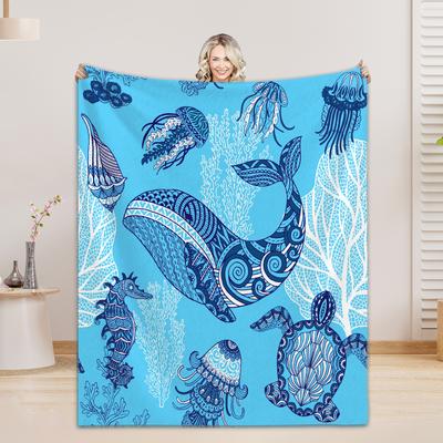 Flanell Fleece Bettdecken Leichte Gemütliche Überwurfdecke für Couch Sofa Schlafzimmer Erwachsene Jugendliche Meeresschildkröte Meerestier Landschaft