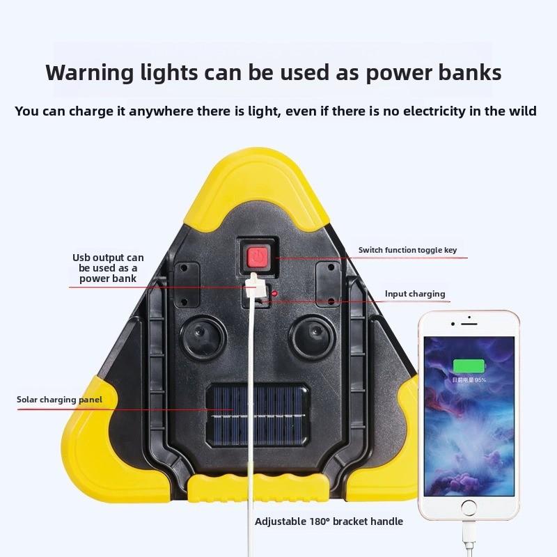 Warning Triangle for Car with Solar LED Light, Foldable Reflective Emergency Signal