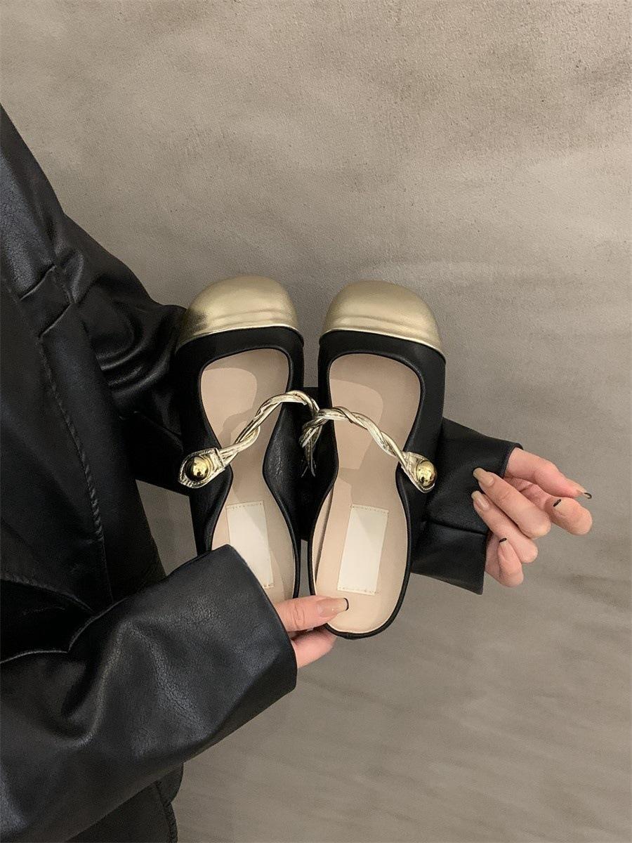 

Весна и лето 2025 года, новые полутапочки с плоской подошвой и одной педалью, женская обувь с круглым носком, подходящая по цвету, универсальные одинарные туфли 40 чёрный