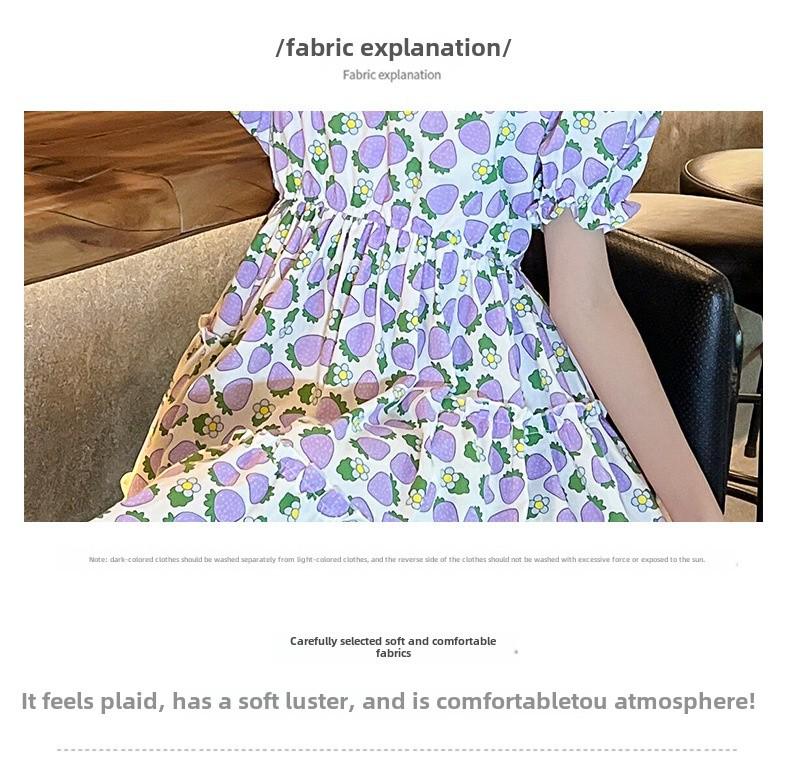 Strandkleid im Western-Stil mit Blumenmuster für Mädchen – Sommer-Erdbeerprinzessin-Design