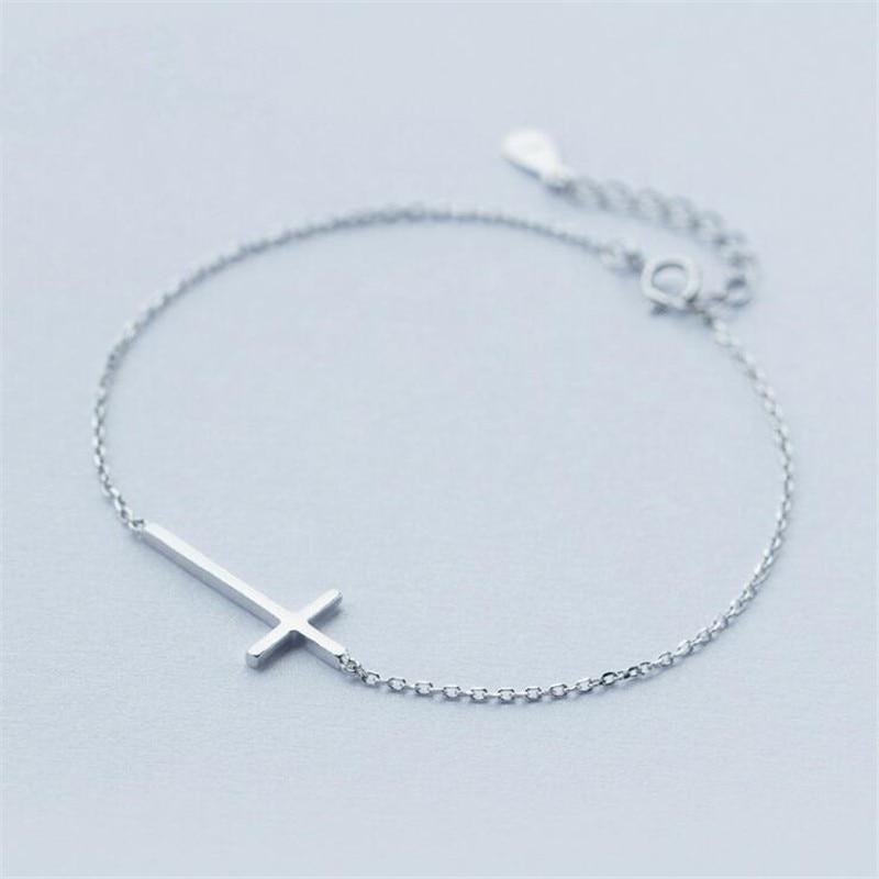 

Новые простые модные женские глянцевые кресты из стерлингового серебра 925 пробы, популярные изысканные браслеты Sl001