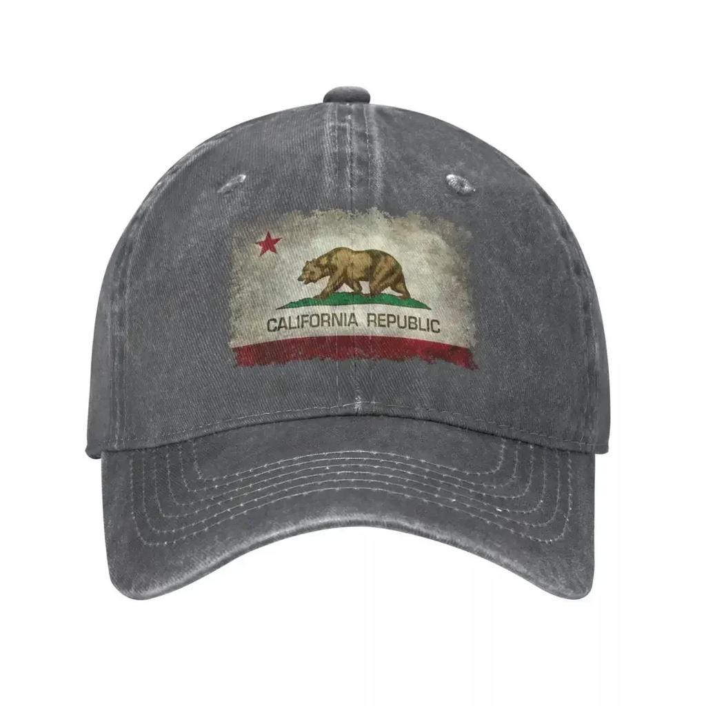 California Republic Bear Flag Baseball Caps Retro Distressed Denim Snapback Cap Unisex Outdoor Travel Adjustable Fit Caps Hat