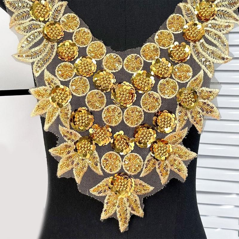 Bestickte Perlen Applikation für Hochzeitskleid Abendkleid Aufnähen Kragen Patches Perlen Pailletten Aufnähen Patches Applikation