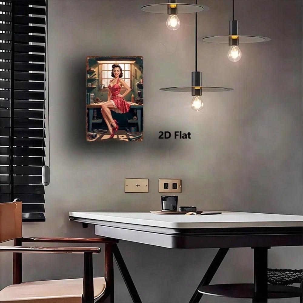 Vintage Retro Pin Up Girl Metal Tin Sign 8x12 Inch Funny Wall Art Man Cave Decor