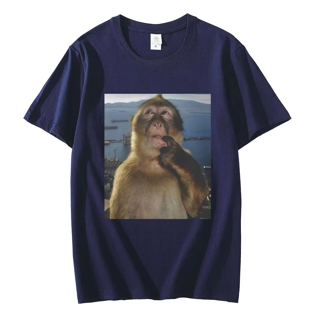Denkender Lustiger Affen Meme Grafik T-Shirts Unisexs DAMENs High Street Mode Trend T-Shirt Sommer Lässig Locker Baumwoll-T-Shirts