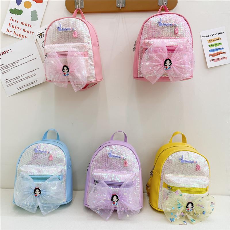 Cute Bowknot Children's Backpack Soft Adorable Girl's Pu Leather Princess Bag For Kindergarten