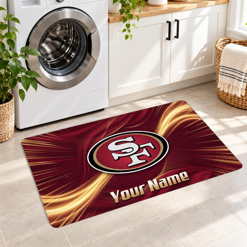 San Francisco 49ers Custom Name Flannel Rug Kitchen Mat Non Slip Floor Carpet Personalized Home Decor