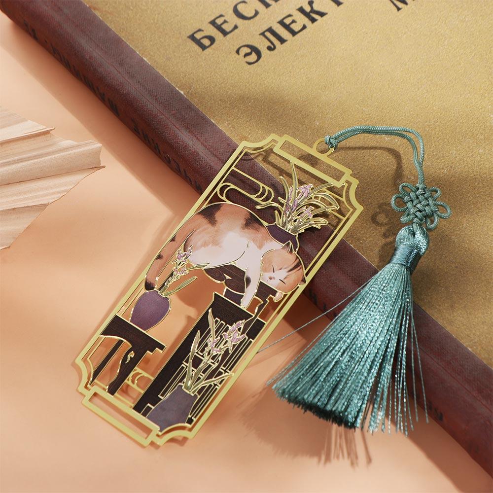 

Tassels Hollowed Cat Bookmark Flower Chinese Style Bookmarks Office Supplies 3