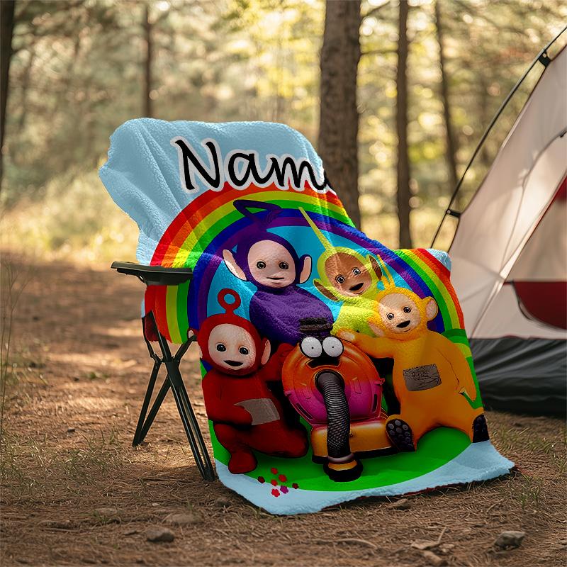 Customizable Teletubbies Throw Blanket – Personalized Name, All-Season Cozy Snug Blanket, Machine Washable, Personalized Blanket