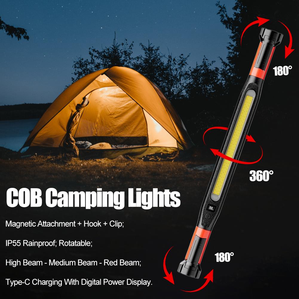 Multi Functional Adjustable Emergency Maintenance Work Light Magnetic Flashlight Outdoor Charging COB With Hook Camping Light